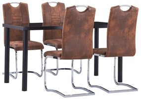 vidaXL 5 pcs conjunto de jantar camurça artificial castanho