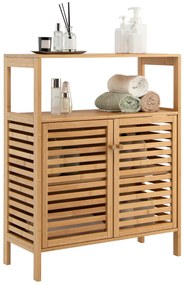 Armário de casa de banho em bambu com Estante Aberta Amovível Porta Dupla 64 x 27,5 x 80 cm Natural