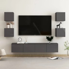 vidaXL 6 pcs conjunto de móveis de TV contraplacado cinzento brilhante