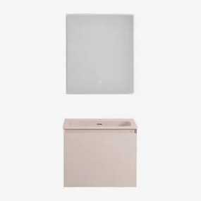 Conjunto De Móveis De Banheiro Em Madeira Macrae Com Pia Integrada Crema Linho & Led Retangular E Anti-embaciamento 60x70 Cm Riben & Sem - Sklum