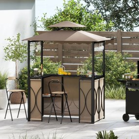 Tenda jardim com mesa de bar e 2 cadeiras dobráveis com prateleiras de metal para jardim 193 x 117 x 240 cm Café