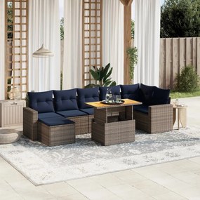 vidaXL 8 pcs conjunto sofás p/ jardim c/ almofadões vime PE cinzento