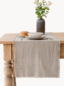 Corredor de mesa em linho com franjas Natural