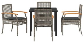 Conjunto de Jantar de Jardim 5 Peças com Almofadas Cinza Poliratan