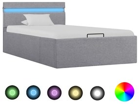 Cama hidráulica arrumação c/ LED 90x200cm tecido cinzento-claro