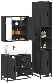 vidaXL 3 pcs conjunto móveis casa de banho derivados de madeira preto