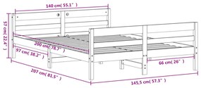 Estrutura cama c/ cabeceira 140x200cm pinho maciço castanho-mel