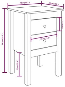 Mesa de cabeceira 40x35x61,5 cm madeira de pinho maciça branco