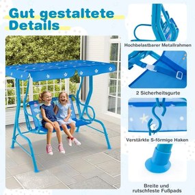 Baloiço infantil Hollywood para 2 crianças com toldo ajustável e estrutura metálica azul