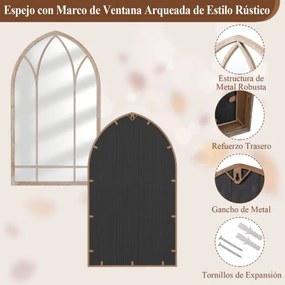 Espelho Painel 83x48cm Janela Estilo Fazenda Arqueado Parede Moldura Metálica Anti-explosão Cinza rústico