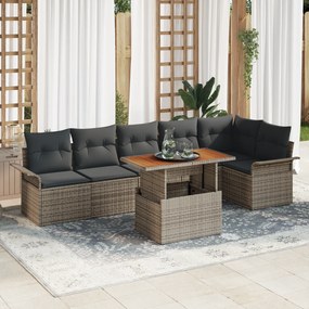 Conjunto de Sofá de Jardim vidaXL 7 Peças com Almofadas Cinza Rattan Poliéster