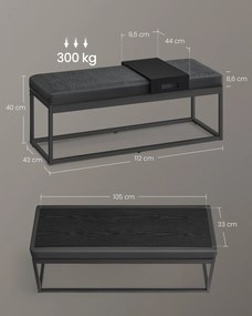 Banco entrada ou quarto com espaço de arrumação em imitação de pele com tampo reversível 43 x 112 x 40 cm Preto