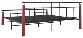 Estrutura de cama 200x200 cm metal/madeira de carvalho maciça