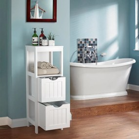 Armário de Casa de Banho com 2 gavetas removíveis, prateleira lateral estreita, móveis para sala de estar, quarto, 30 x 30 x 90 cm, branco