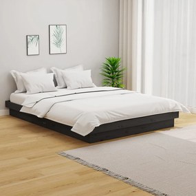 vidaXL Estrutura de cama casal 135x190 cm madeira maciça cinzento