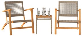 3 pcs conjunto de bistrô vime PE/madeira de acácia maciça bege