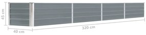 Canteiro elevado jardim aço galvanizado 320x40x45 cm cinzento