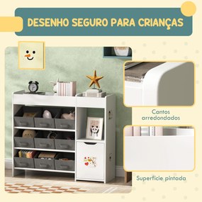 Organizador de Brinquedos para Crianças com 9 Cestos Amovíveis Compartimentos e Autocolantes  92x30x80 cm Branco e Cinza