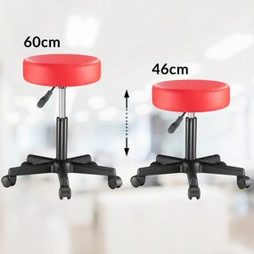 Banco giratória em 360° com rodas em couro sintético Ø35 x 48 x 46-60 cm Vermelho