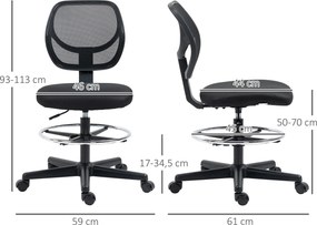 Cadeira de escritório com assento alto em malha, altura ajustável entre 50 e 70 cm, com apoio para os pés giratório a 360°, na cor preta