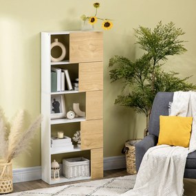 Estante de 5 Níveis Estante para Livros com 5 Portas e Compartimentos Abertos para Sala de Estar Dormitório Estúdio 63x22x166cm Branco e Madeira