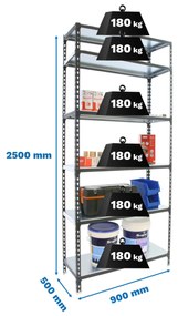 Estante com 6 Prateleiras METÁLICA SIMONCLICK 6/500 ANTRACITE/BRANCO Capacidade P/ prateleira 180 Kg Dimensões 2500x900x500 mm