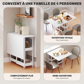 Mesa de jantar dobrável 133,4 L x 80 l x 75 A cm com rodas para 4 pessoas (CADEIRAS NÃO INCLUIDAS), com compartimentos abertos, ideal para espaços red