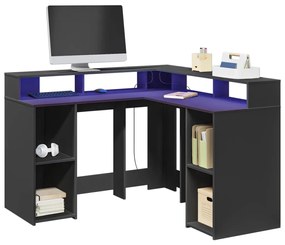 vidaXL Secretária c/ luzes LED 130x130x91 cm derivados madeira preto