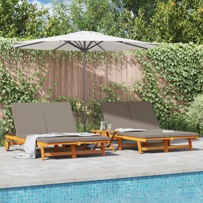 Chaise-longue dupla vidaXL com rodas e almofada de madeira maciça de a