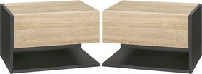 HOMCOM Conjunto de 2 Mesas de Cabeceira Flutuantes com 1 Gaveta e Prateleira Aberta 46x30x30 cm Carvalho e Preto | Aosom Portugal