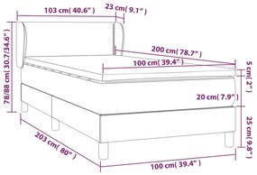 Cama com molas/colchão 100x200 cm veludo cinza-claro