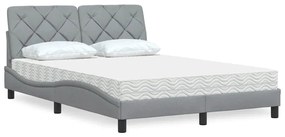 Cama com colchão 140x190 cm tecido cinzento-claro