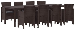 vidaXL Conjunto de Jantar para Jardim 9 pcs Castanho Rattan Polt