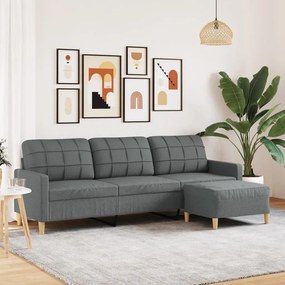Sofá de 3 lugares com apoio de pés 210 cm tecido cinza-escuro