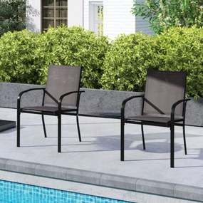 Conjunto de 2 cadeiras empilháveis para exterior com encosto alto, assento largo e braços para exterior 61 x 57,5 x 89 cm cinzento