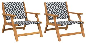 Cadeiras de Jardim 2 pcs Preto e Branco 76x67x73 cm Madeira Sólida de