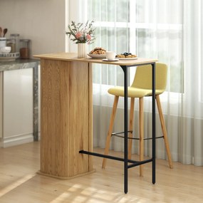 Mesa alta para refeições em pé 112 x 50 x 106 cm, mesa de bar com 3 prateleiras de arrumação e pés em metal, madeira natural