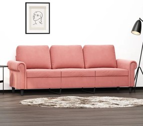 vidaXL Sofá de 3 lugares 180 cm veludo rosa