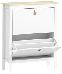 HOMCOM Sapateira Entrada Estreita Móvel para 14 Sapatos com 2 Gavetas Prateleiras Ajustáveis e Puxadores em PU 80x24x95,5 cm Branco | Aosom Portugal