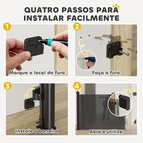Barreira para Cães Retrátil 0-144 cm  para Cães Pequenos Barreira de Segurança para Animais de Estimação com Fecho Preto