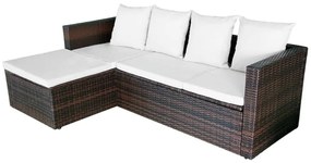 4 pcs conjunto lounge jardim c/ almofadões vime PE castanho