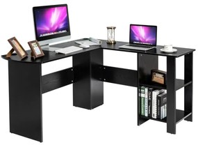 Mesa de computador angular simples e moderna em formato L com 2 mesas abertas para estudo em Casa Escritorio preta