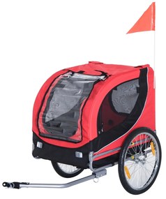 PawHut Reboque de Bicicleta para Cães Reboque de Bicicleta para Animais de Estimação com Bandeira Reflectores 130x73x90cm Vermelho | Aosom Portugal