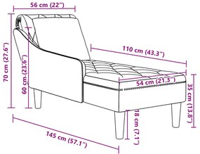 Chaise lounge c/ almofada/apoio de braços direito veludo preto