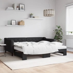 vidaXL Sofá-cama com gavetão e colchões 90x190 cm tecido preto