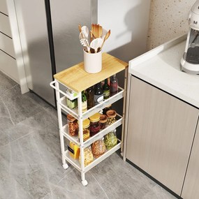 Carrinho cozinha 4 níveis estreito com rodas 22 x 45,4 x 77 cm cor carvalho e  branco