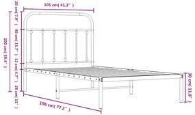 Estrutura de cama com cabeceira 100x190 cm metal preto