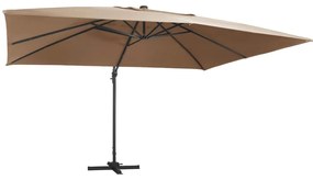 Guarda-sol cantilever luz LED/poste alumínio cinza-acastanhado