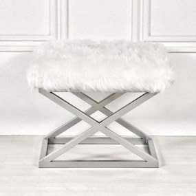 Pouffe Capraz – Prateado e Branco – 50 cm x 42 cm x 40 cm