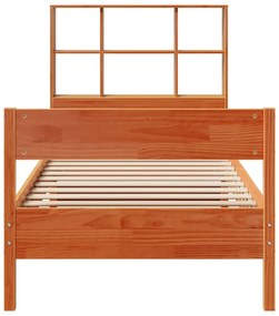 Cama com estante sem colchão 90x200cm pinho maciço castanho-mel